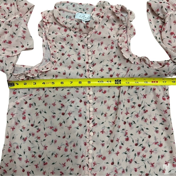 L'ACADEMIE Bell Button Up Top SZ Small Amber Floral Ruffle Feminine EUC - Picture 8 of 9